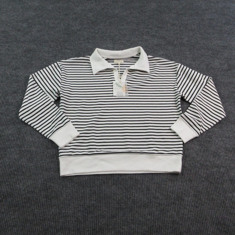 Thread & Supply Sweater Womens M White Black Stripe Collared Pullover NWT